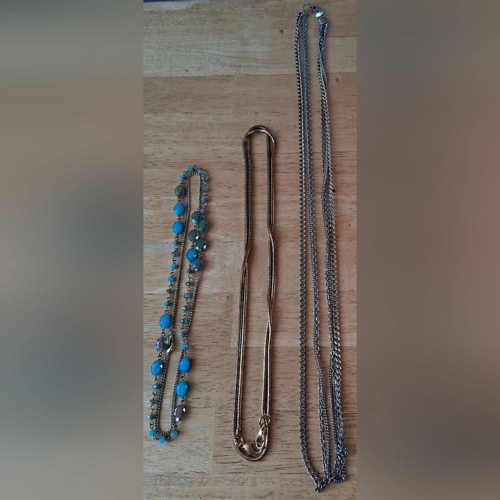 Lot Of 4 Long Necklace Or Belly Chains Bling Gold Tone Chain Costume Jewelry